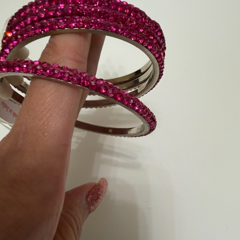 Women’s Fuchsia Crystal Rhinestone Bangle Bracelet Set NWT - Picture 2 of 3